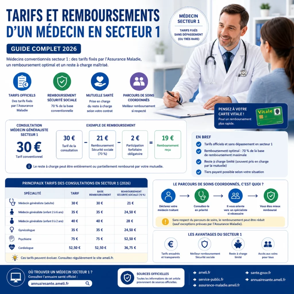 Tarifs et remboursements d’un médecin en secteur 1 : ce qu’il faut comprendre en 2026 4 Tarifs et remboursements d’un médecin en secteur 1 : ce qu’il faut comprendre en 2026