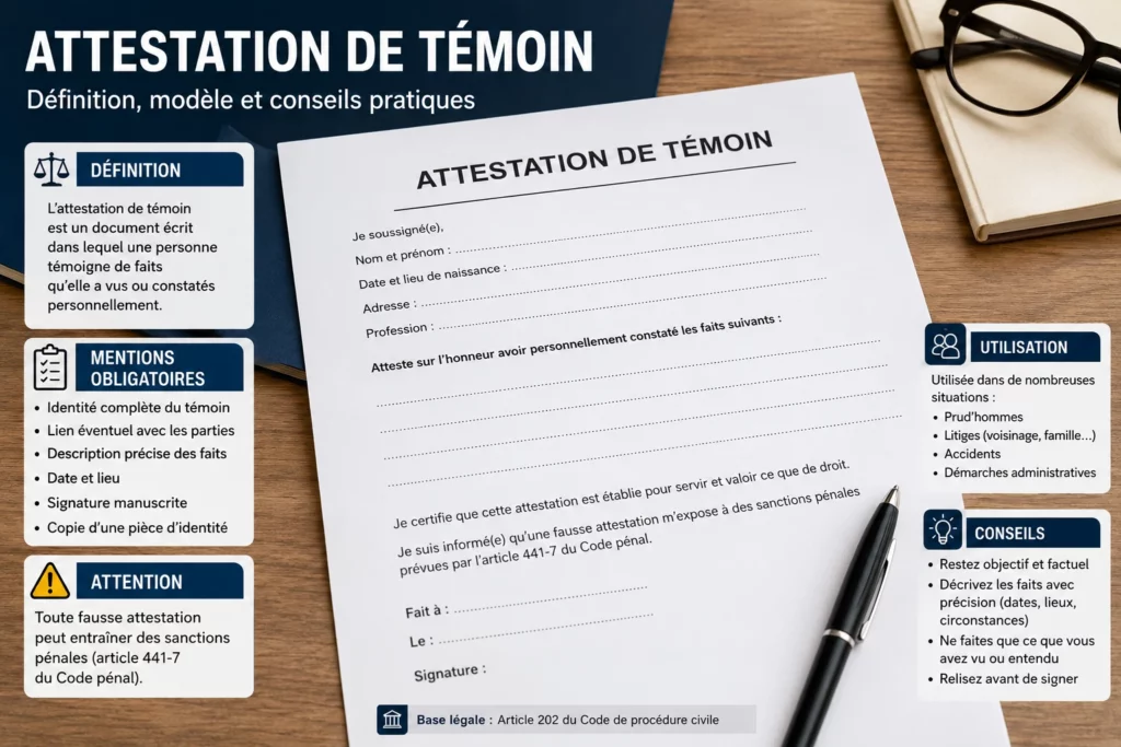 Attestation de temoin modele obligations legales